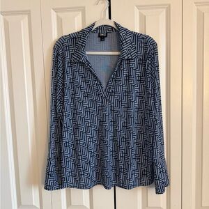 INC International Concepts Blue with Black Patterned Blouse